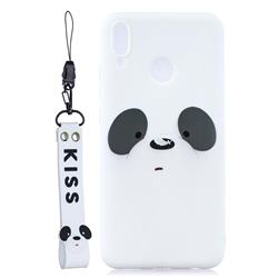 White Feather Panda Soft Kiss Candy Hand Strap Silicone Case for Huawei Y9 (2019)