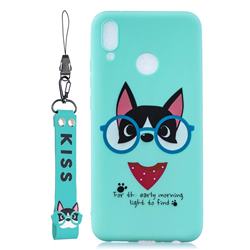 Green Glasses Dog Soft Kiss Candy Hand Strap Silicone Case for Huawei Y9 (2019)