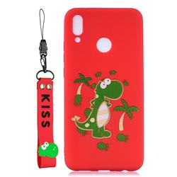 Red Dinosaur Soft Kiss Candy Hand Strap Silicone Case for Huawei Y9 (2019)