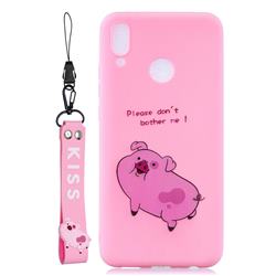 Pink Cute Pig Soft Kiss Candy Hand Strap Silicone Case for Huawei Y9 (2019)