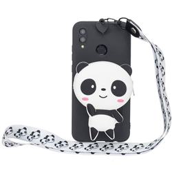 White Panda Neck Lanyard Zipper Wallet Silicone Case for Huawei Y9 (2019)