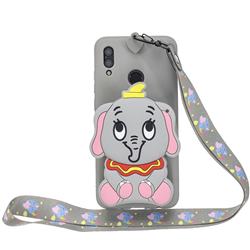 Gray Elephant Neck Lanyard Zipper Wallet Silicone Case for Huawei Y9 (2019)