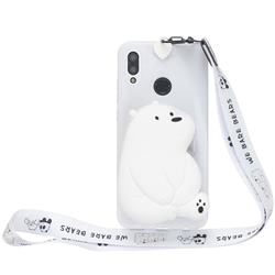 White Polar Bear Neck Lanyard Zipper Wallet Silicone Case for Huawei Y9 (2019)
