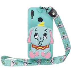 Blue Elephant Neck Lanyard Zipper Wallet Silicone Case for Huawei Y9 (2019)