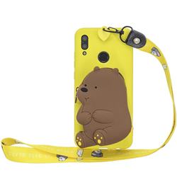 Yellow Bear Neck Lanyard Zipper Wallet Silicone Case for Huawei Y9 (2019)