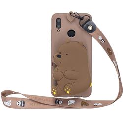 Brown Bear Neck Lanyard Zipper Wallet Silicone Case for Huawei Y9 (2019)