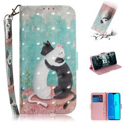 Black and White Cat 3D Painted Leather Wallet Phone Case for Huawei Y9 (2019)