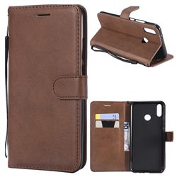 Retro Greek Classic Smooth PU Leather Wallet Phone Case for Huawei Y9 (2019) - Brown