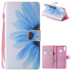 Blue Sunflower PU Leather Wallet Case for Huawei Y9 (2019)