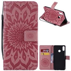 Embossing Sunflower Leather Wallet Case for Huawei Y9 (2019) - Pink
