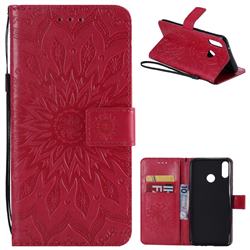 Embossing Sunflower Leather Wallet Case for Huawei Y9 (2019) - Red