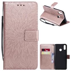 Embossing Sunflower Leather Wallet Case for Huawei Y9 (2019) - Rose Gold