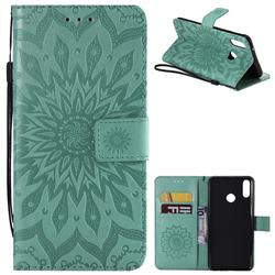 Embossing Sunflower Leather Wallet Case for Huawei Y9 (2019) - Green
