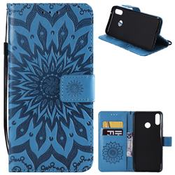 Embossing Sunflower Leather Wallet Case for Huawei Y9 (2019) - Blue