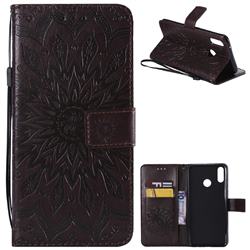 Embossing Sunflower Leather Wallet Case for Huawei Y9 (2019) - Brown