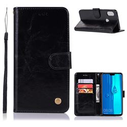 Luxury Retro Leather Wallet Case for Huawei Y9 (2019) - Black
