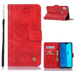 Luxury Retro Leather Wallet Case for Huawei Y9 (2019) - Red