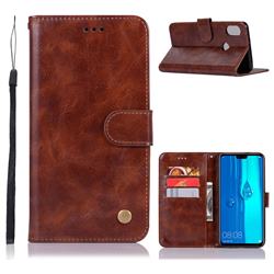 Luxury Retro Leather Wallet Case for Huawei Y9 (2019) - Brown