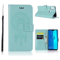 Intricate Embossing Owl Campanula Leather Wallet Case for Huawei Y9 (2019) - Green