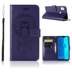 Intricate Embossing Owl Campanula Leather Wallet Case for Huawei Y9 (2019) - Purple