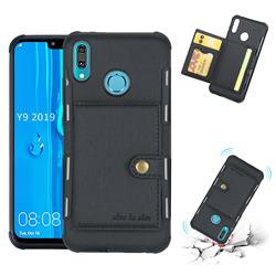 Brush Multi-function Leather Phone Case for Huawei Y9 (2019) - Black