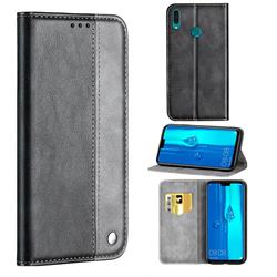 Classic Business Ultra Slim Magnetic Sucking Stitching Flip Cover for Huawei Y9 (2019) - Silver Gray