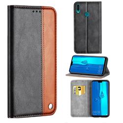 Classic Business Ultra Slim Magnetic Sucking Stitching Flip Cover for Huawei Y9 (2019) - Brown