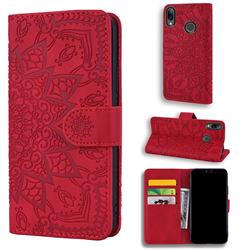 Retro Embossing Mandala Flower Leather Wallet Case for Huawei Y9 (2019) - Red