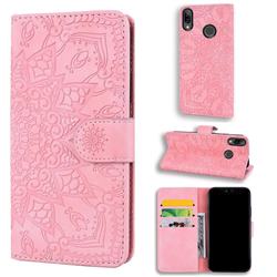 Retro Embossing Mandala Flower Leather Wallet Case for Huawei Y9 (2019) - Pink