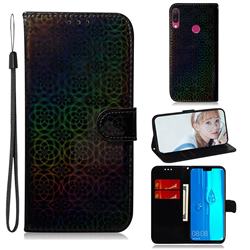 Laser Circle Shining Leather Wallet Phone Case for Huawei Y9 (2019) - Black