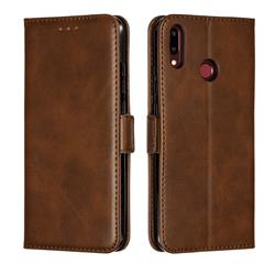Retro Classic Calf Pattern Leather Wallet Phone Case for Huawei Y9 (2019) - Brown