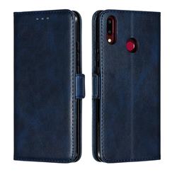 Retro Classic Calf Pattern Leather Wallet Phone Case for Huawei Y9 (2019) - Blue