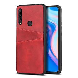 Simple Calf Card Slots Mobile Phone Back Cover for Huawei Y9 (2019) - Red