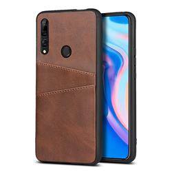 Simple Calf Card Slots Mobile Phone Back Cover for Huawei Y9 (2019) - Coffee