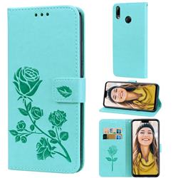 Embossing Rose Flower Leather Wallet Case for Huawei Y9 (2019) - Green