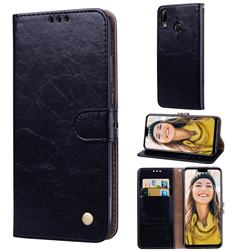 Luxury Retro Oil Wax PU Leather Wallet Phone Case for Huawei Y9 (2019) - Deep Black