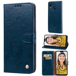 Luxury Retro Oil Wax PU Leather Wallet Phone Case for Huawei Y9 (2019) - Sapphire