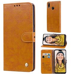 Luxury Retro Oil Wax PU Leather Wallet Phone Case for Huawei Y9 (2019) - Orange Yellow