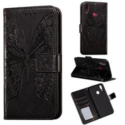 Intricate Embossing Vivid Butterfly Leather Wallet Case for Huawei Y9 (2019) - Black