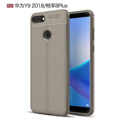 Luxury Auto Focus Litchi Texture Silicone TPU Back Cover for Huawei Y9 (2018) - Gray