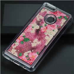 Rose Flower Glassy Glitter Quicksand Dynamic Liquid Soft Phone Case for Huawei Y9 (2018)