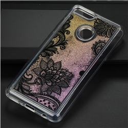 Diagonal Lace Glassy Glitter Quicksand Dynamic Liquid Soft Phone Case for Huawei Y9 (2018)