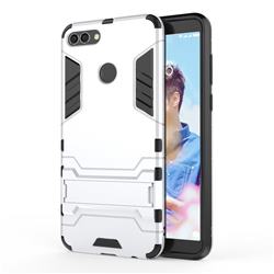 Armor Premium Tactical Grip Kickstand Shockproof Dual Layer Rugged Hard Cover for Huawei Y9 (2018) - Silver