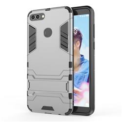 Armor Premium Tactical Grip Kickstand Shockproof Dual Layer Rugged Hard Cover for Huawei Y9 (2018) - Gray