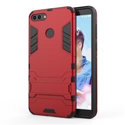 Armor Premium Tactical Grip Kickstand Shockproof Dual Layer Rugged Hard Cover for Huawei Y9 (2018) - Wine Red