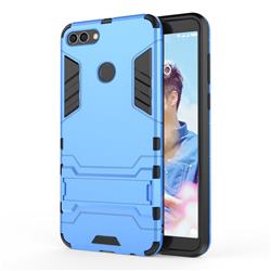 Armor Premium Tactical Grip Kickstand Shockproof Dual Layer Rugged Hard Cover for Huawei Y9 (2018) - Light Blue