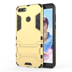 Armor Premium Tactical Grip Kickstand Shockproof Dual Layer Rugged Hard Cover for Huawei Y9 (2018) - Golden