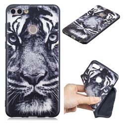 White Tiger 3D Embossed Relief Black TPU Cell Phone Back Cover for Huawei Y9 (2018)