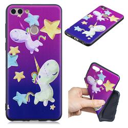 Pony 3D Embossed Relief Black TPU Cell Phone Back Cover for Huawei Y9 (2018)