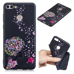 Corolla Girl 3D Embossed Relief Black TPU Cell Phone Back Cover for Huawei Y9 (2018)